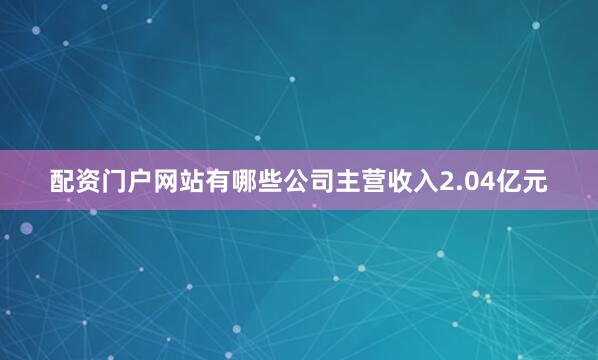 配资门户网站有哪些公司主营收入2.04亿元
